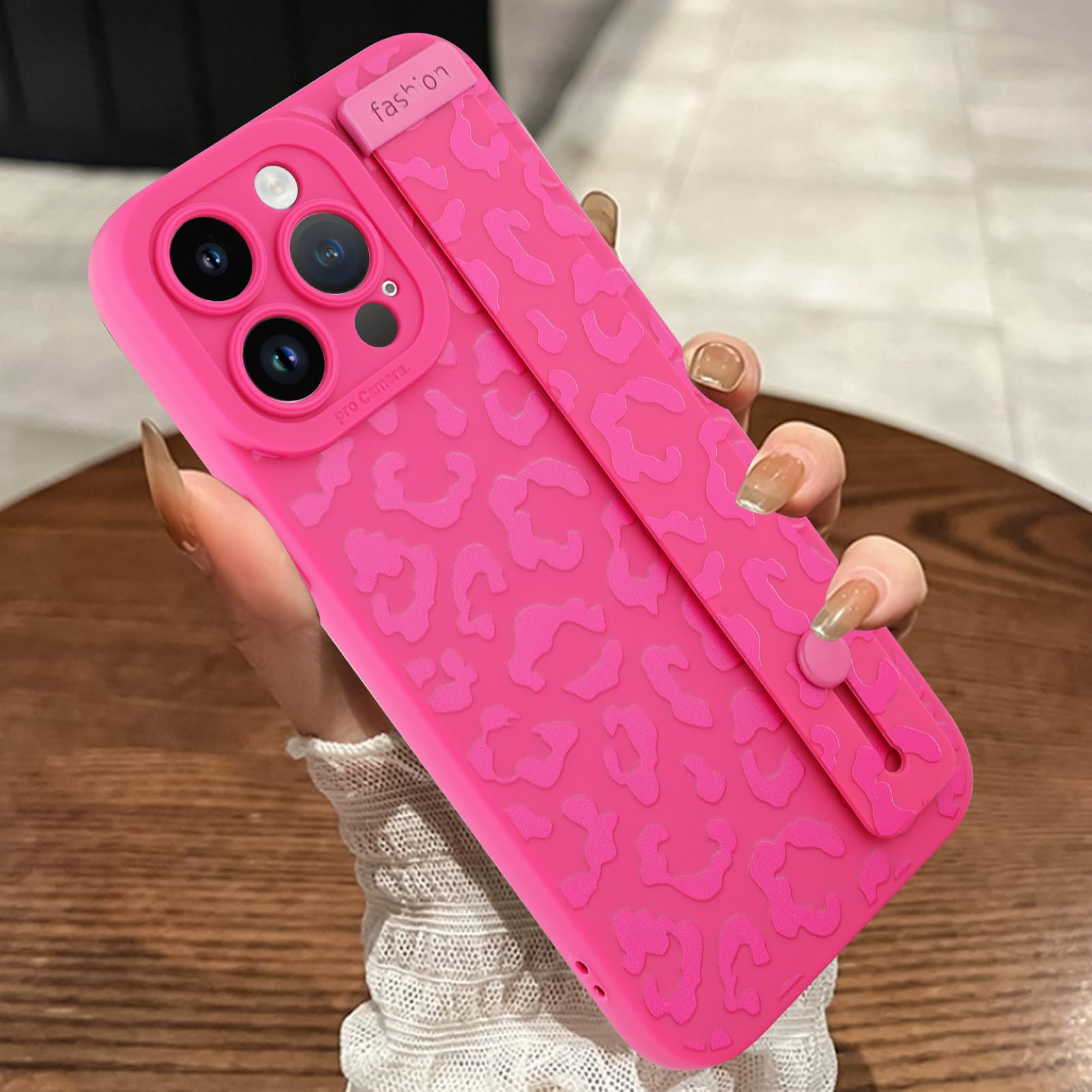 MOWIME Compatible with iPhone 15 Pro Max Case with Strap Wrist, Cheetah Print Shockproof Soft TPU Protective Cover for Women Girls, Slim Anti Scratch