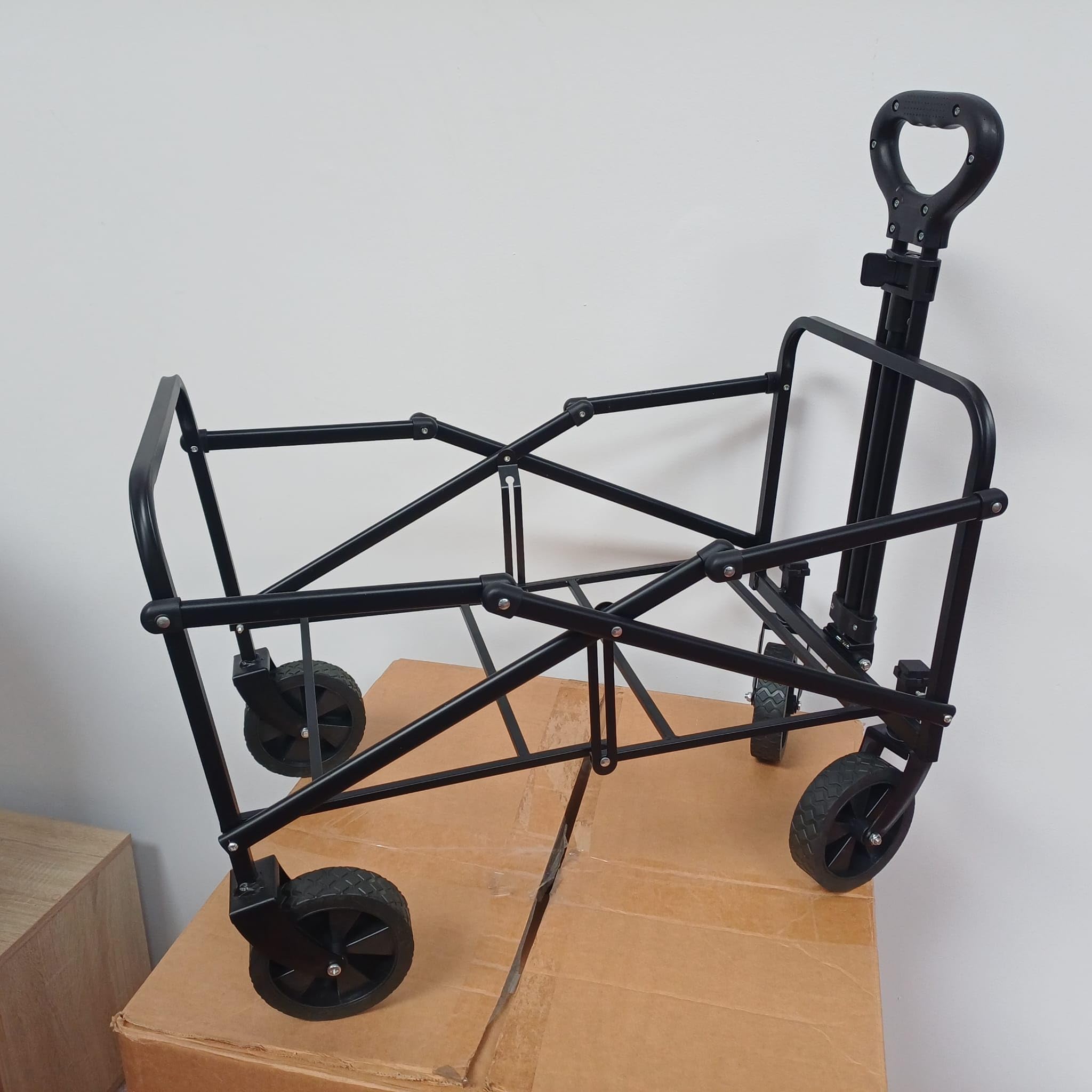 Carro de Mano Plegable con Ruedas | Carrito Multiusos Ideal Playa, Compra, Jardín o Camping | Carga hasta 60kg | Asa Ajustable | Auxiliar | Transporte Todoterreno de Herramientas o Juguetes