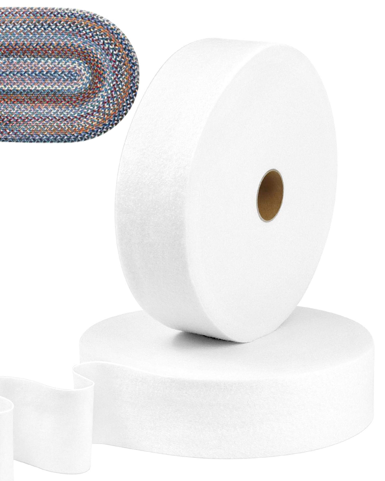 FIVEIZERO 2 Roll Jelly Roll Batting Strip - 2 1/2 Inch Polyester Blend Batting Roll, 70 Yards for Jelly Roll Rugs, Throw Rugs, Braided Rugs, Quilts & Sewing Projects, 1.4mm