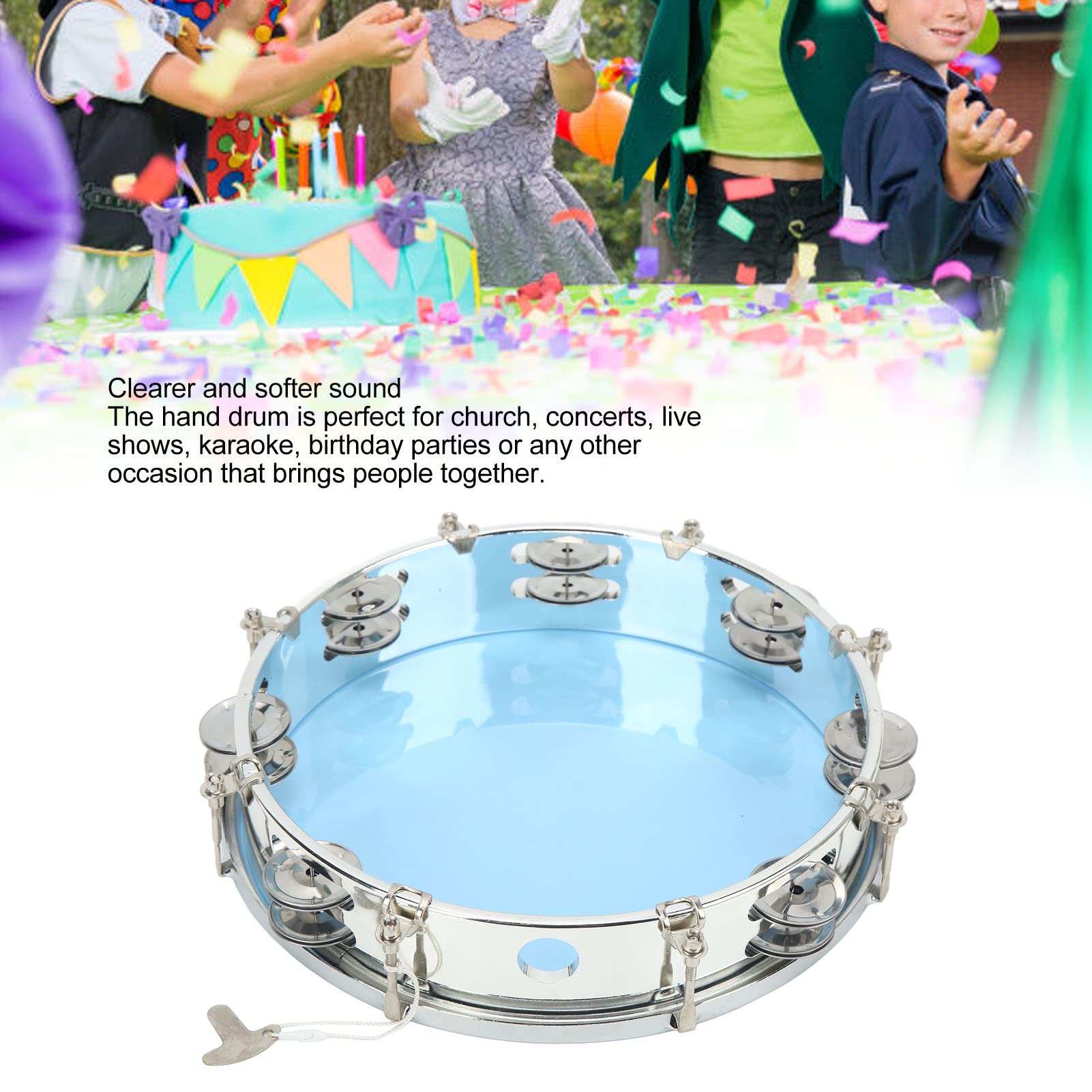 25,4 cm große Handtrommel mit verstellbarem Ton, zweireihiges Handglocken-Percussion-Instrument, leichtes ABS-Tamburin für Kinder und Erwachsene, Metallglocken für klaren, weichen Klang, perfekt für