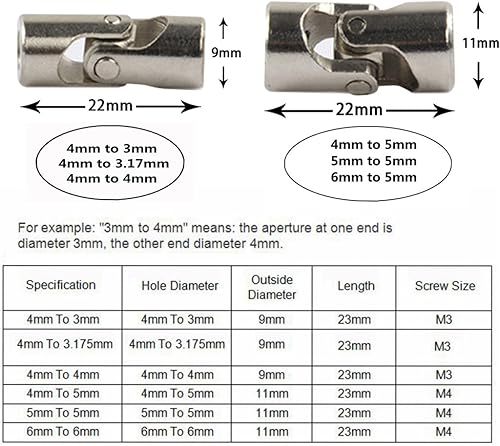 Miniatura 7 de Paquete de 2 conectores de dirección de acoplamiento de eje de junta universal para automóvil RC, barco, 0.197 in a 0.197 in