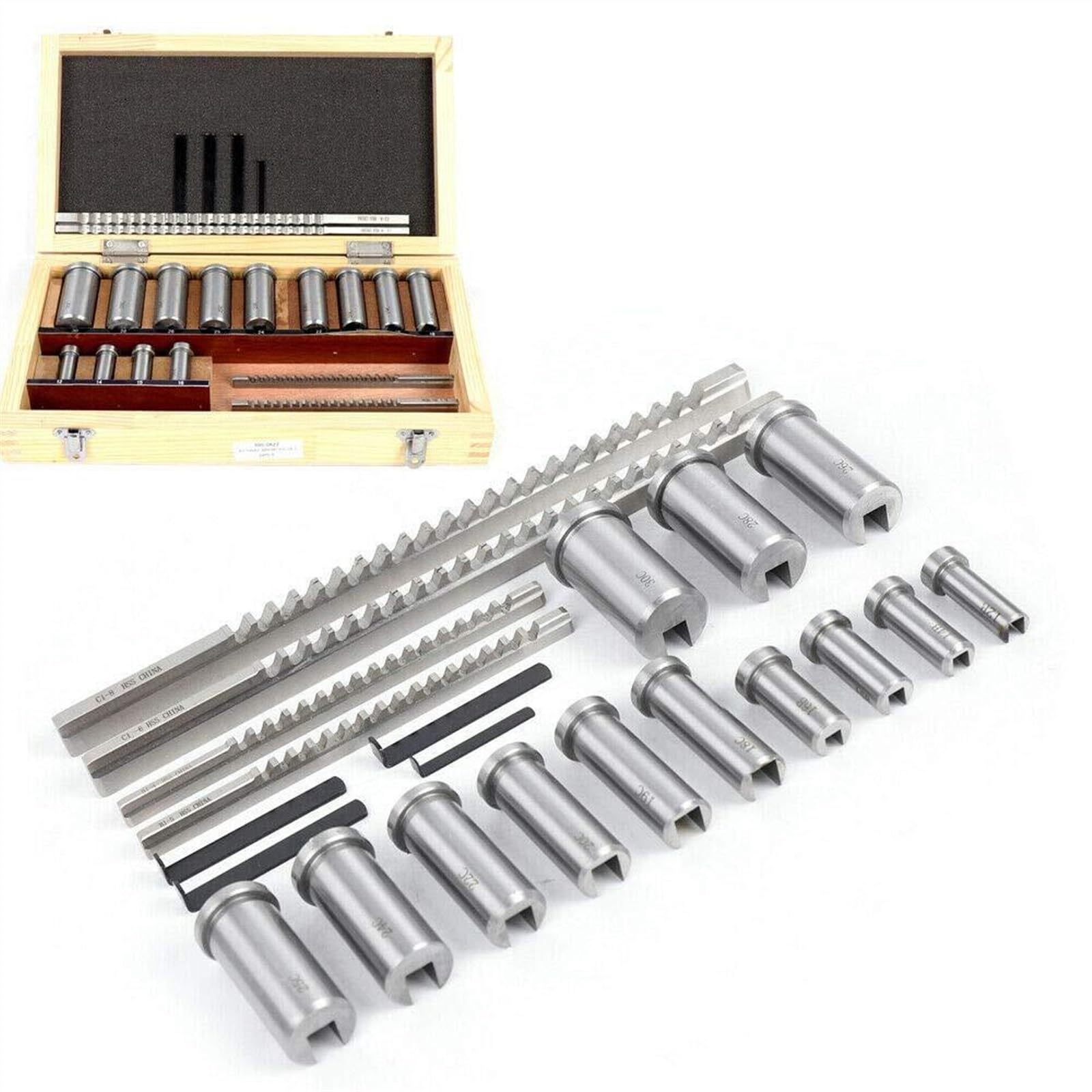 Juegos de brochas para chaveteros Juego de brochas de chavetero de 22 piezas, juegos de cuñas de buje con cuello en caja ajustada, herramientas industriales de metalurgia de Material de acero de alta