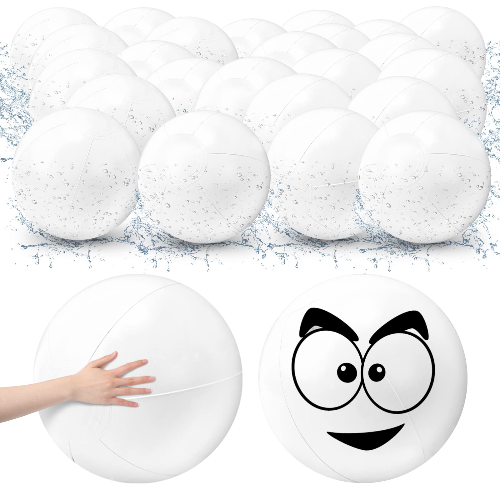 Junkin 36 Pieces 12 Inch Solid White Beach Balls Bulk Inflatable Beach Ball Swimming Pool Party