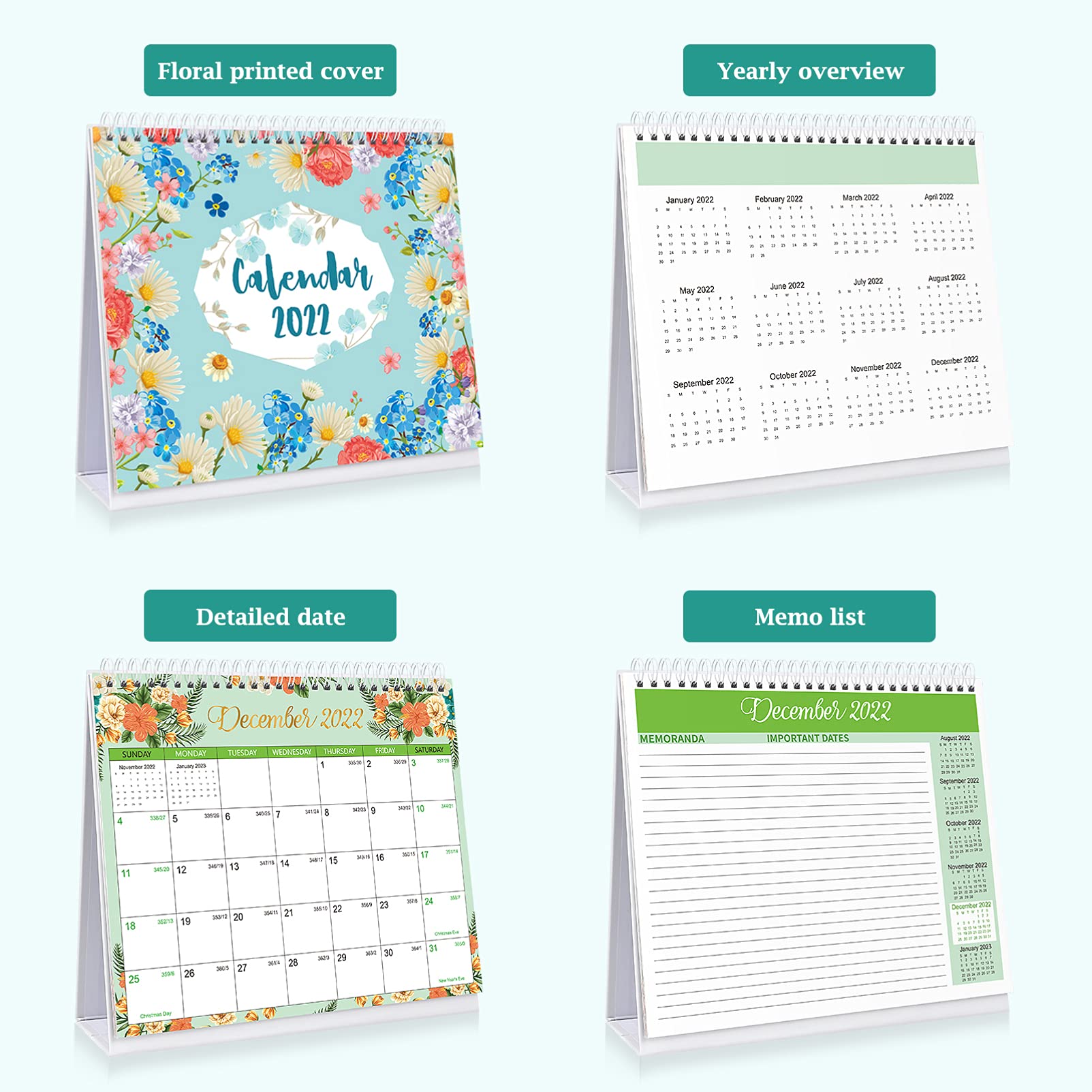 NUOBESTY 2022 Desk Calendar, Floral Desktop Calendar 2022 Monthly