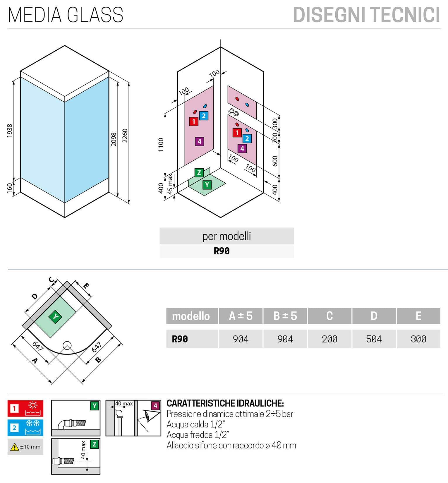 Novellini Media Glass R Standard Techo Alcachofa 90 x 90 cm Cabina de ducha multifunción curvada Apertura corredera Montaje esquinero mezclador termostático cristal transparente perfil blanco H 226 cm