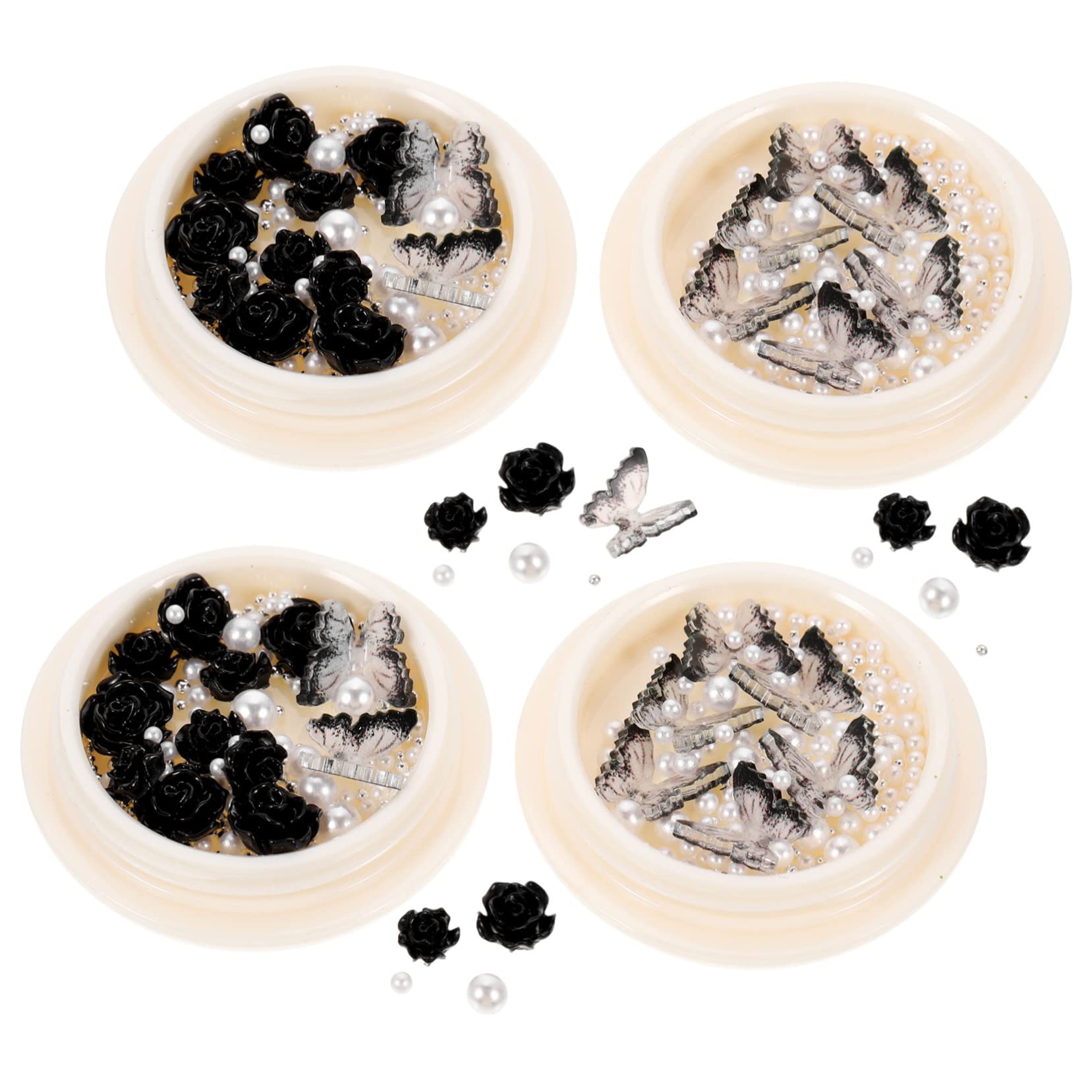 Beavorty 16 Scatole Diamante Scuro Per Unghie Ciondoli Di Perle Per Unghie Decorazioni Per Unghie Fai Da Te Ciondoli Per Unghie Nero Gemme Nere Gemma Piccoli Gioielli Resina