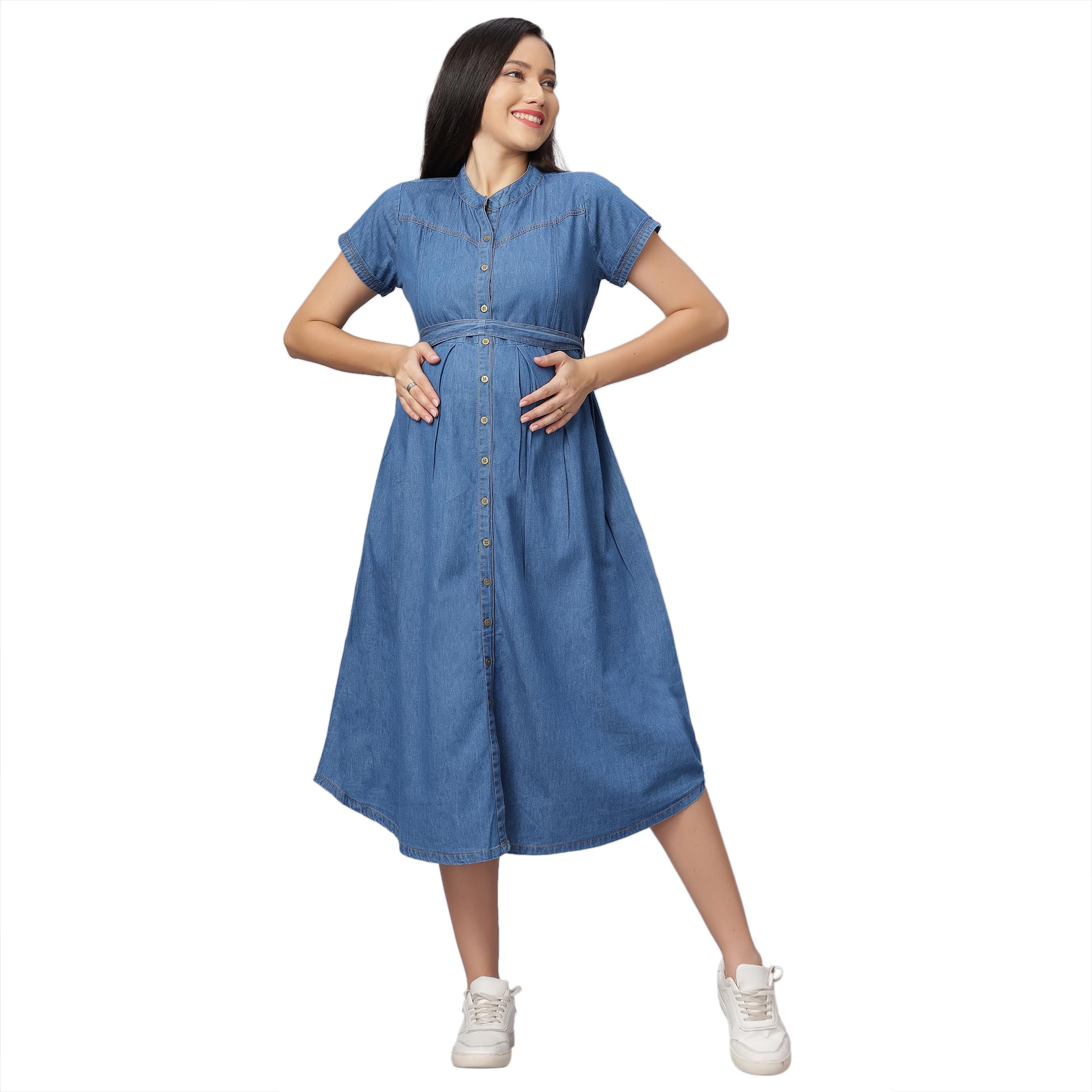 mamma's maternity Denim Solid Maternity Dress-picture-43