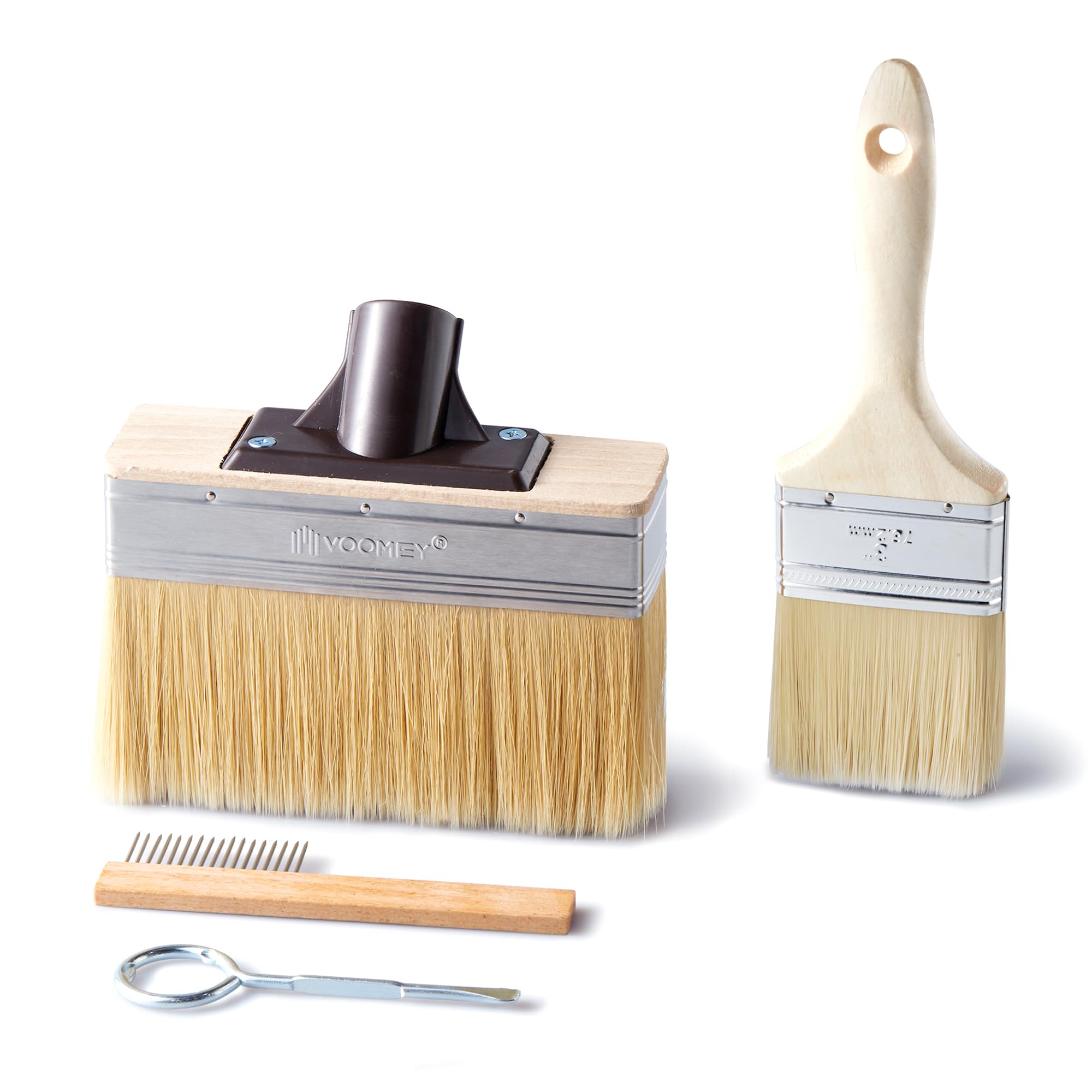 Voomey Deck Stain Brush Applicator, Heavy-Duty Outdoor Deck Stain and Sealer, Wood Stain Brush Set 4PCS, Large Paint Brush for Wood Decks Walls and