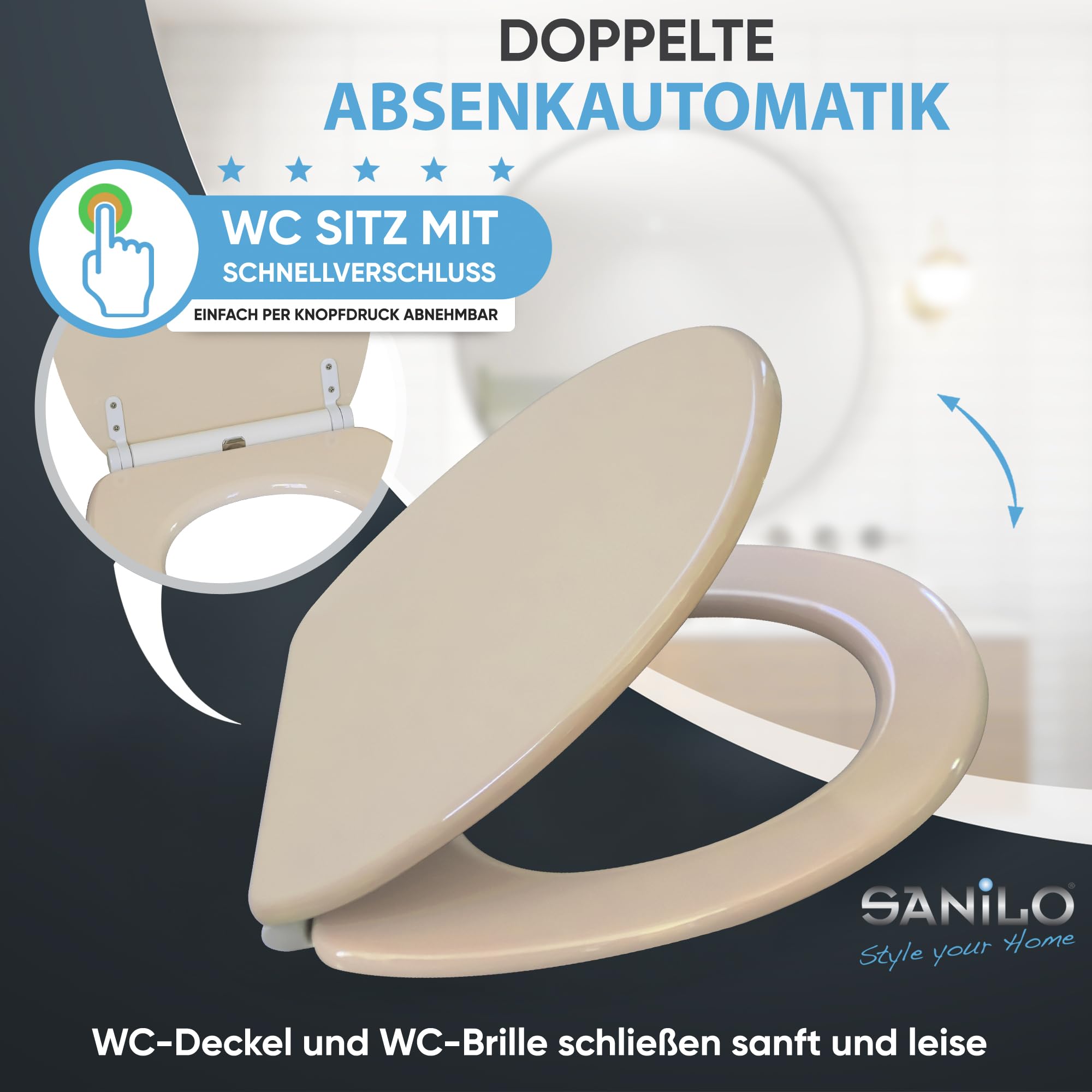 Sanilo WC Sitz mit Absenkautomatik & Quick-Release aus Holz, Bahamabeige