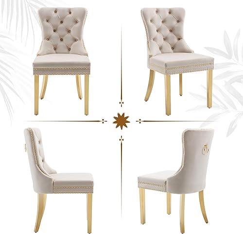 Miniatura 7 de civama Juego de 2 sillas de comedor de la colección Nikki de terciopelo, tapizadas, modernas, de lujo, copetudas, con ribete de clavos, anillo