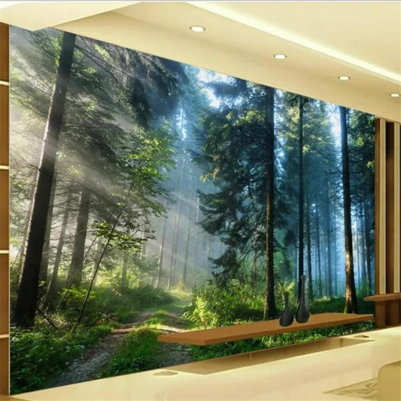 Samoprzylepna fototapeta 3D cedrowy las wschód słońca do salonu, sypialnia dekoracyjna tapeta