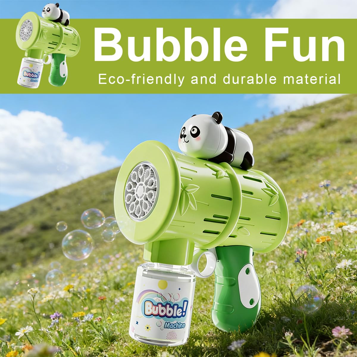 Panda Seifenblasenpistole, Seifenblasenmaschine mit 10 Nachfüll-Lösung Automatische Seifenblasenpistole Automatisch Seifenblasen Pistole Maker Seifenblasenpistolen Sommer Seifenblasens Machine