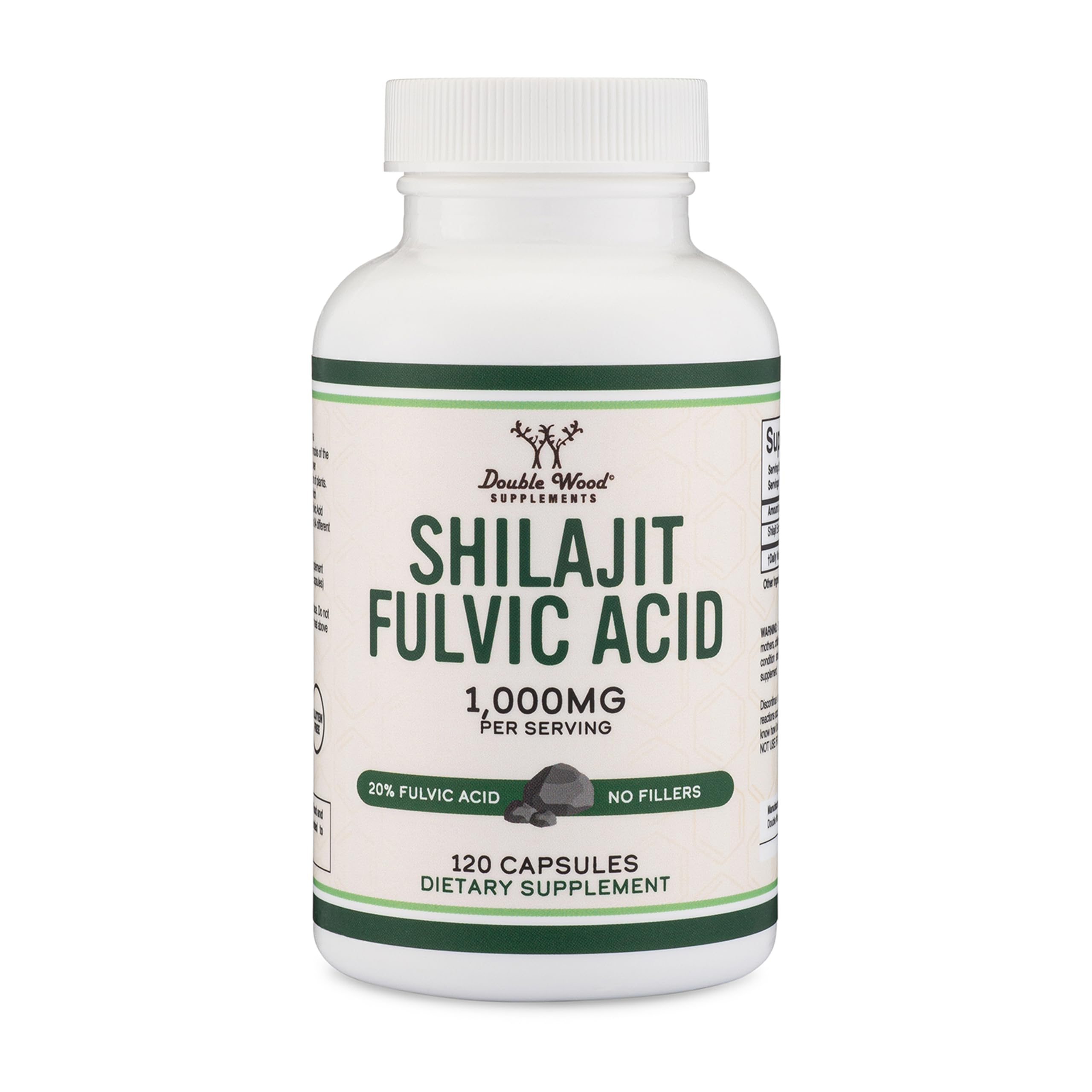 Double Wood Supplements Shilajit Resin Capsules (20% Fulvic Acid 1,000mg per Serving, 120 Count (No Fillers, Manufactured in The USA)