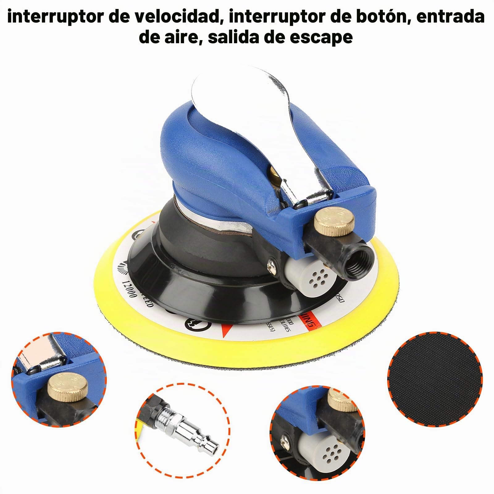 Lijadora Orbital Excéntrica Neumática, Lijadora de Aire de Mano 5"/6" con Disco de Aire Comprimido de 10000 rpm, Dual-acción Máquina para Lijar Neumática para Coche, Metal, Madera, Muebles