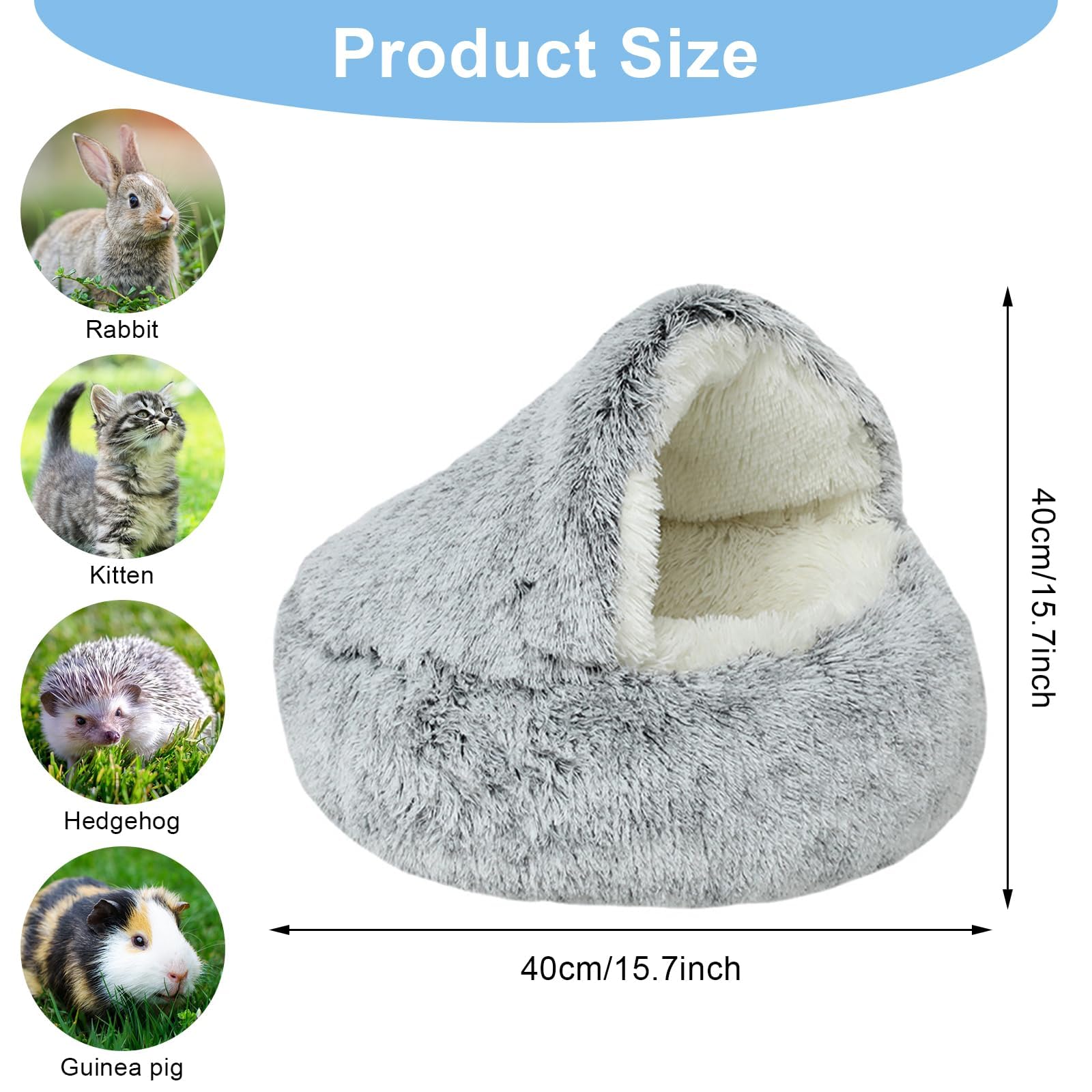 Comodo Cuccia per in Peluche per Gatto, Lettino per Animali Domestici Cesto Letto Morbido e Lavabile con Bordi Rialzati per Cucciolo Coniglio Porcellino d'India e Gattino Ø 40cm