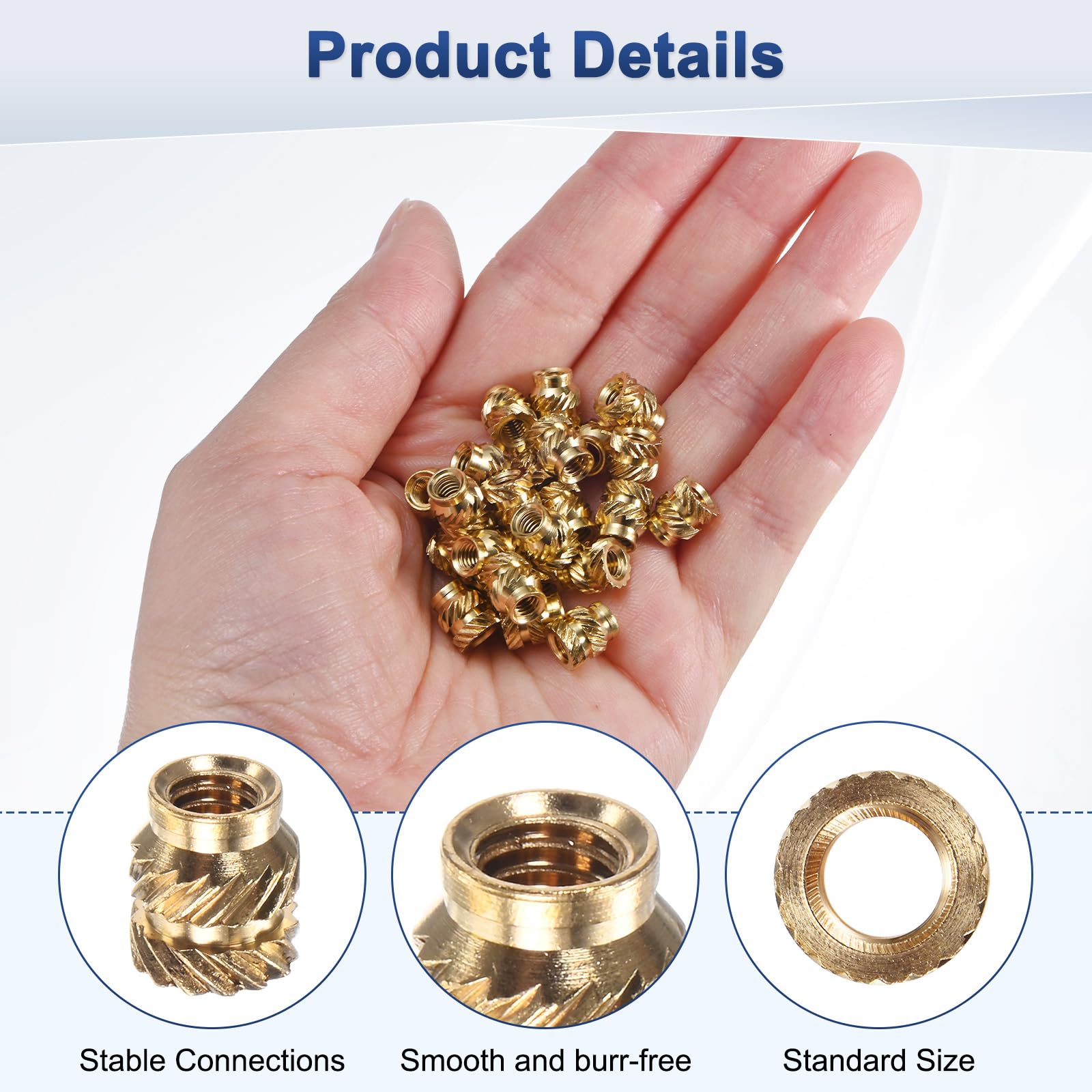 M METERXITY 50-Pack Threaded Inserts, M4 x 8mm L x 7mm OD Brass Heat Set Insert Nuts - Image 2