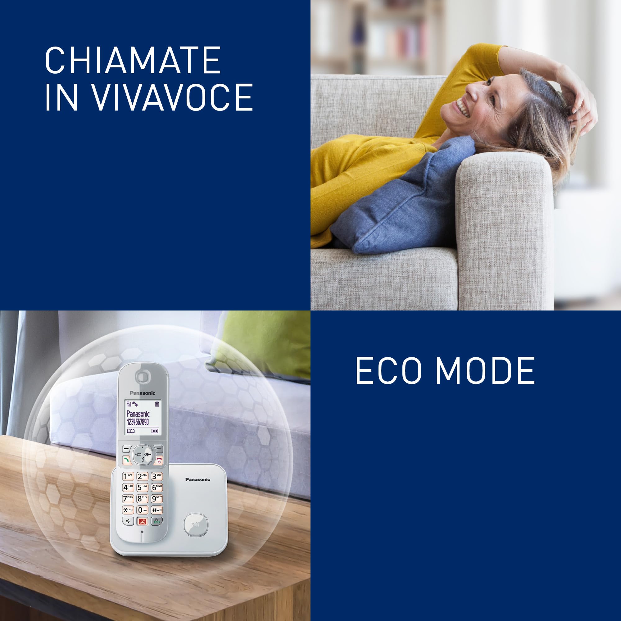 Panasonic KX-TG6851JTS Telefono Cordless Digitale, Unità Base e Ricevitore Singolo, ID Chiamante, Blocco Chiamate Indesiderate, Suoneria Categoria, Display LCD, Tastiera Illuminata, Argentato