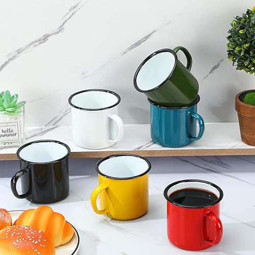 Miniatura 4 de Yinder Paquete de 12 tazas de café esmaltadas de 12 onzas con asa, tazas de café portátiles para campamento, tazas de metal vintage a granel para