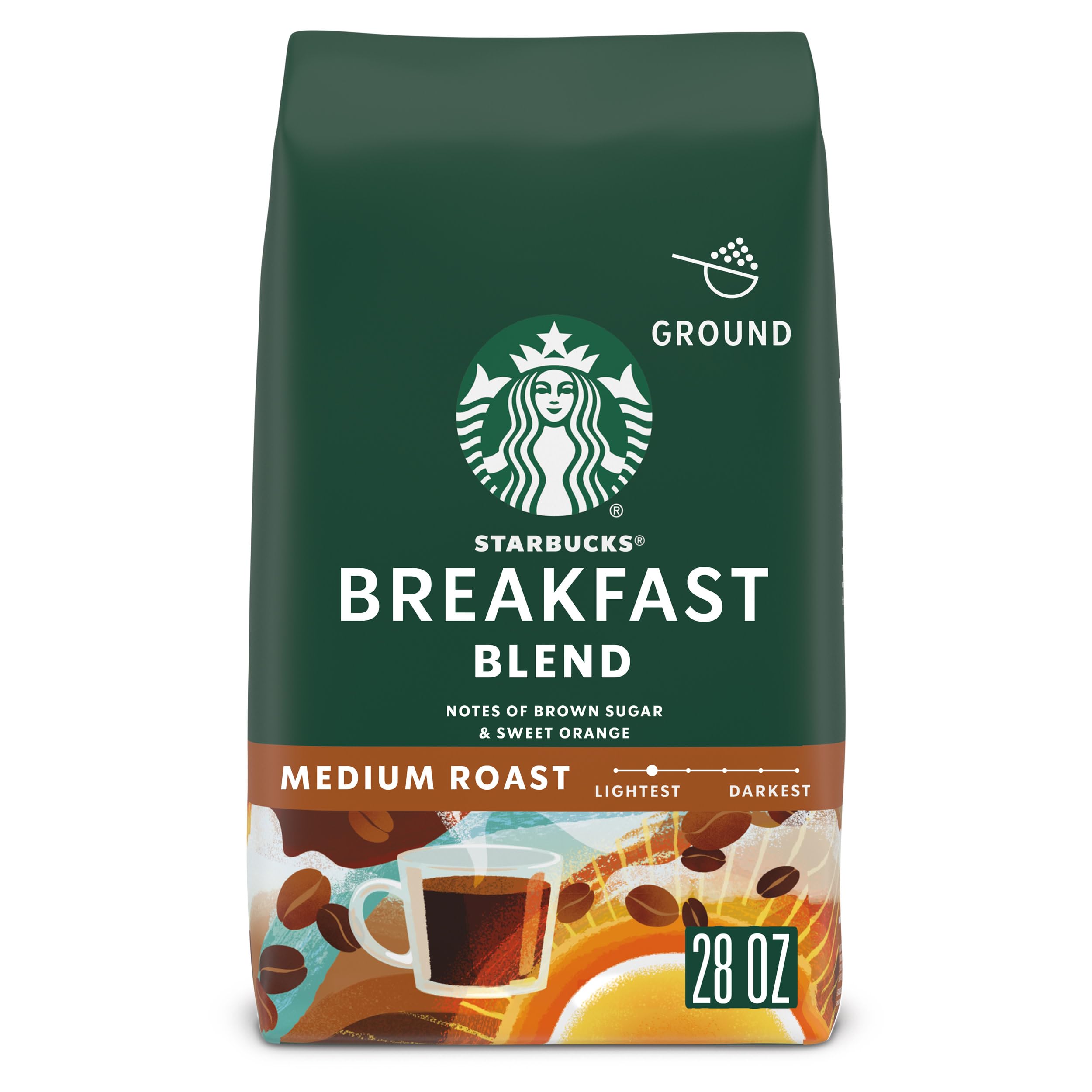 Ground Coffee, Medium Roast Coffee, Breakfast Blend, 100% Arabica, 1 bag (28 oz)