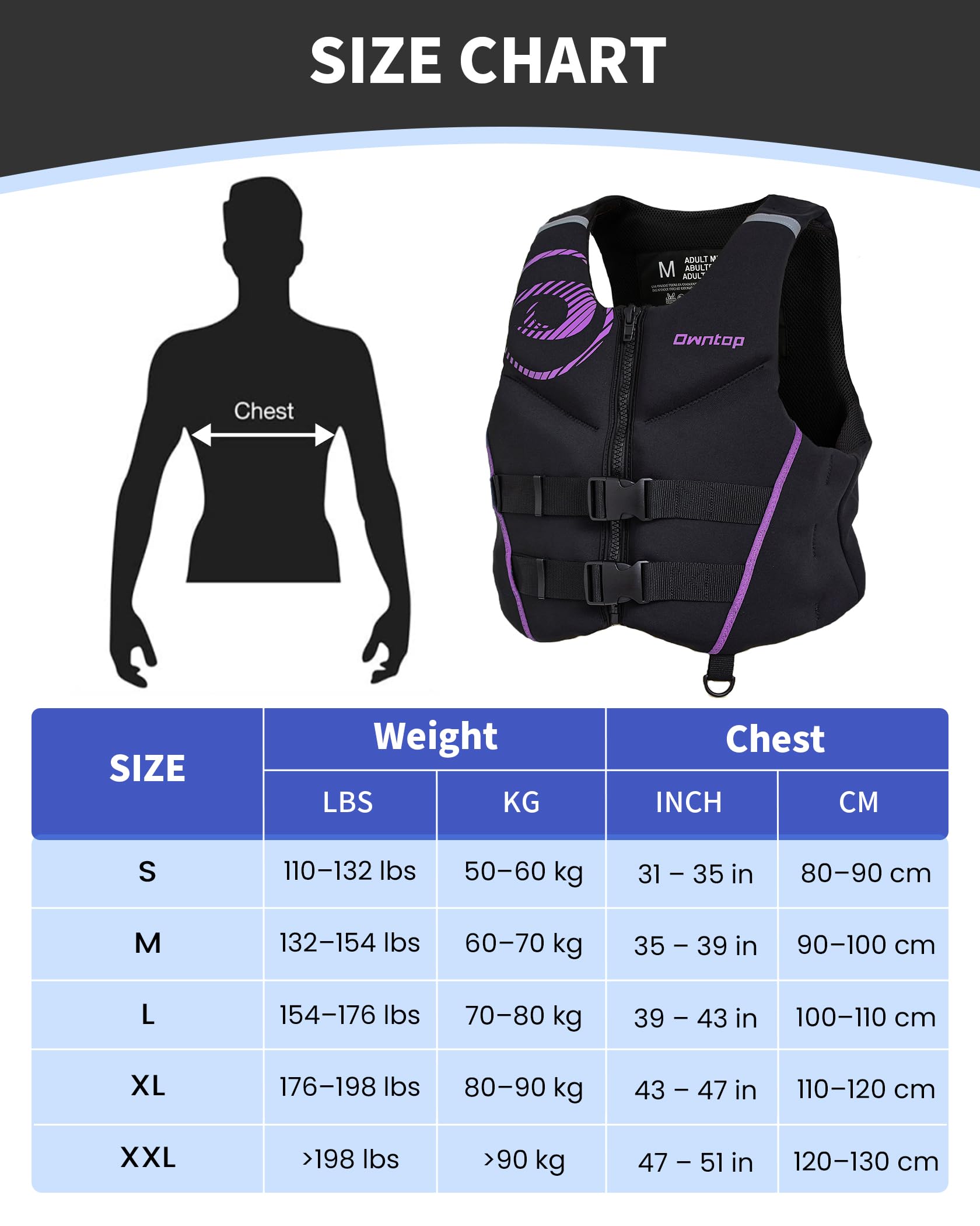 Owntop Aiuto al Galleggiamento per Adulti | Giubbotto Galleggiante in Neoprene Leggero | Gilet Sportivo Pieghevole con Doppie Cinghie di Sicurezza per Kayak, Canoa, Pesca e Paddleboarding - 4