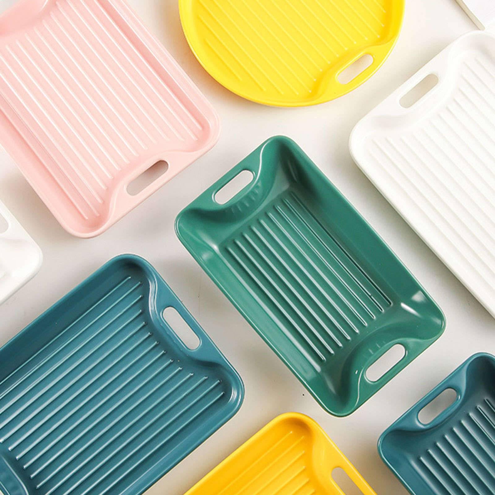 Fuentes de cerámica para Horno, Juego de 2 bandejas pequeñas para lasaña, Fuente para Horno de 1000 ml, Fuente para Asar, Color Amarillo, 24 x 15 x 5 cm