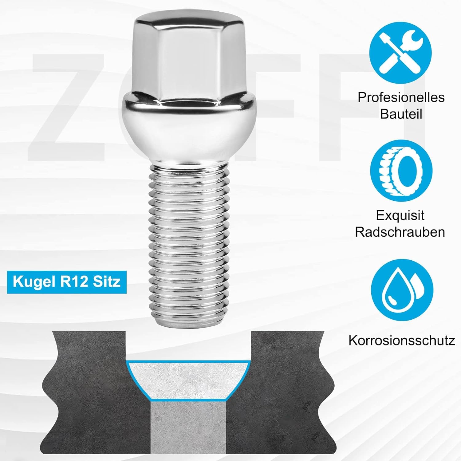 Radschrauben M14x1,5 Ersatz für VW Golf Passat CC für Audi A4 A6, 20 Stück Kugel R12 Kugelbund SW17 Schaftlänge 28mm