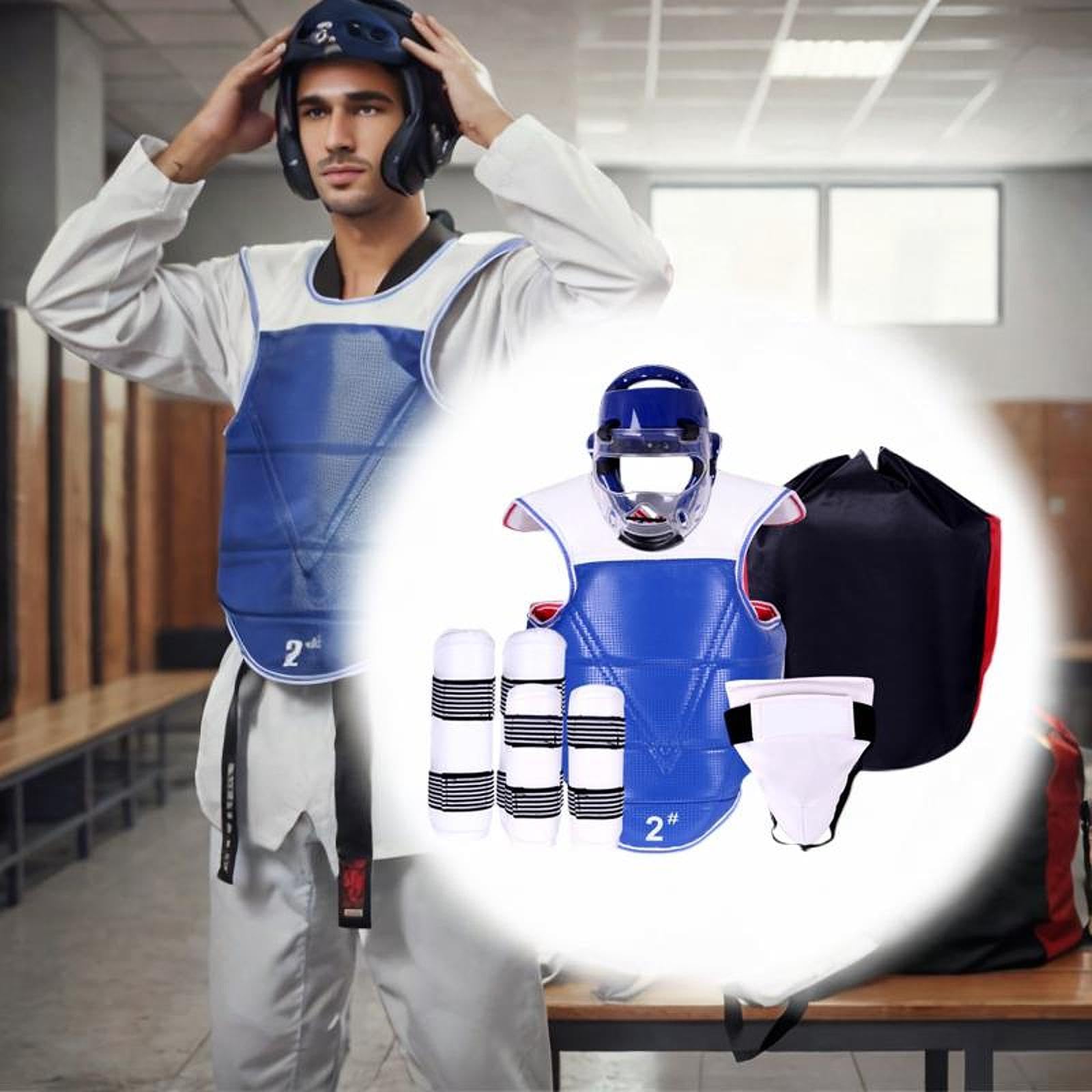 Conjunto Completo de Equipo de Protección para Sparring de Kárate: Casco para Artes Marciales, Protector de Pecho con Ventilación Ajustable.