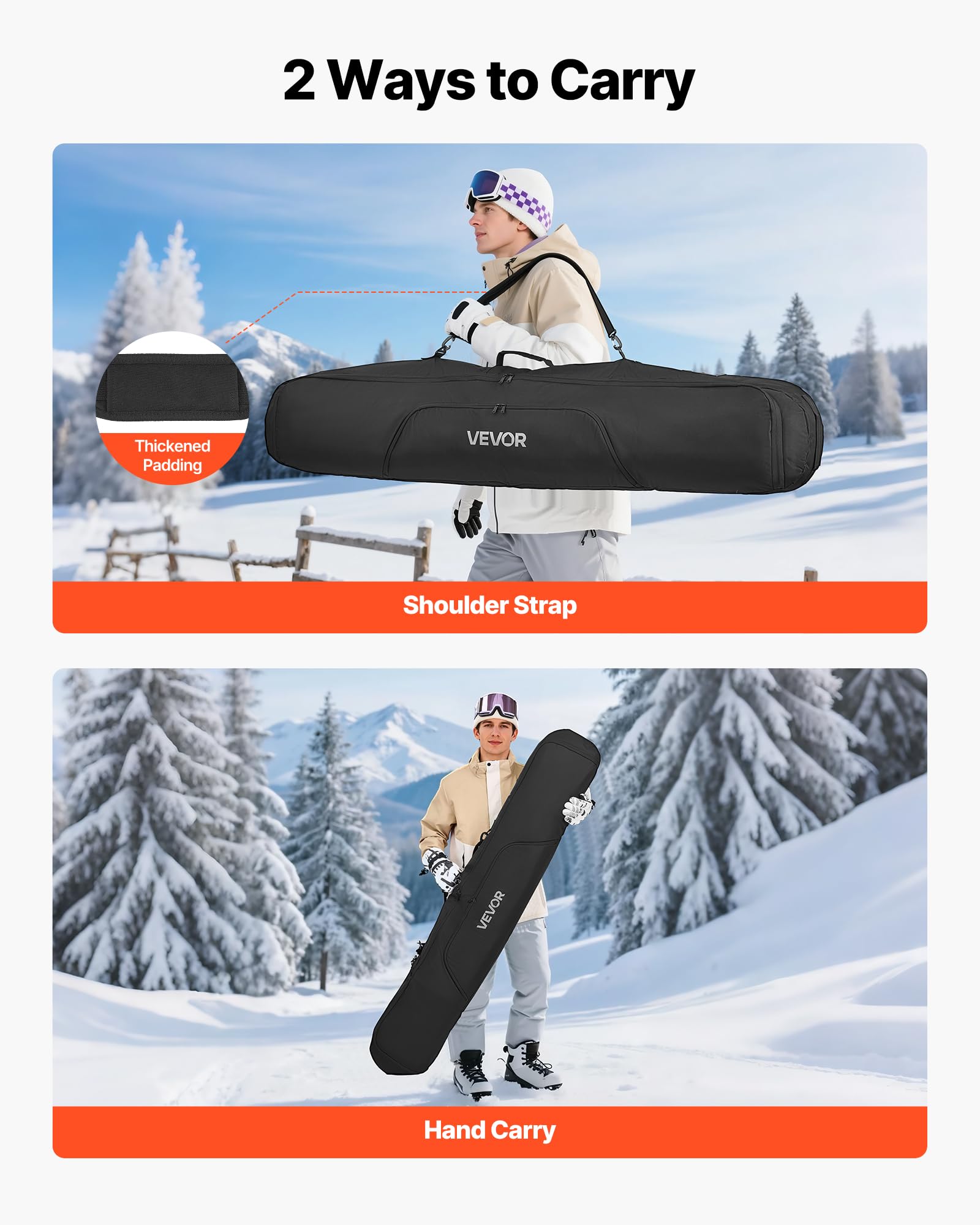 VEVOR Torba snowboardowa, do 165 cm, wyściełana torba na narty i
