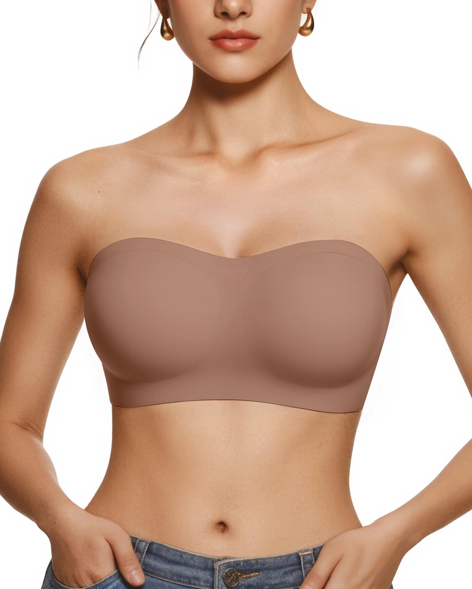 Vertvie Brasier sin tirantes sin tirantes para mujer, sin costuras, acolchado, brasier bandeau antideslizante, de silicona, parte superior de tubo push up, convertible