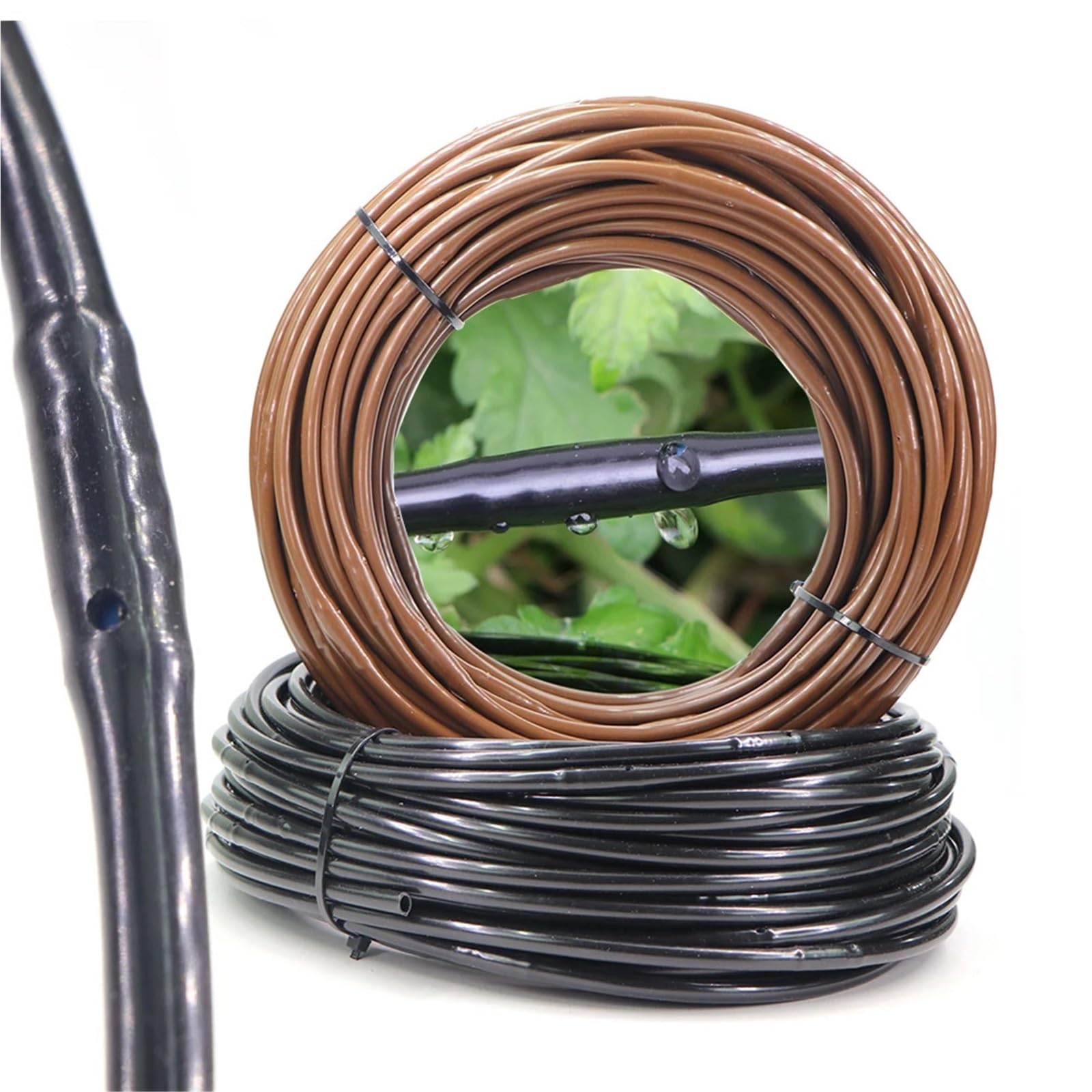 Tuyau clim Tuyau d'irrigation compte-gouttes en PVC, 4/6mm, 25cm d'espacement, for serre, légumes, plantes, goutte-à-goutte, buse d'émetteur intégrée, Tube d'arrosage(Brown,OD-6MM ID-4MM_30M (98.4FT))