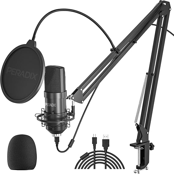 Peradix USB Microphone Kit 192KHZ/24BIT, Gaming Condenser PC Microphone