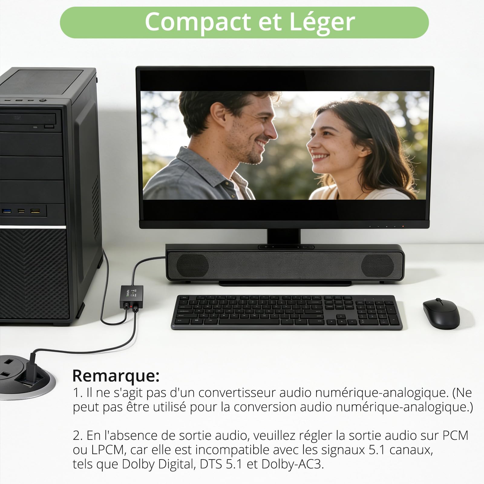 Câble convertisseur audio analogique vers numérique 3.5mm optique 1m 1.2m Plug and Play