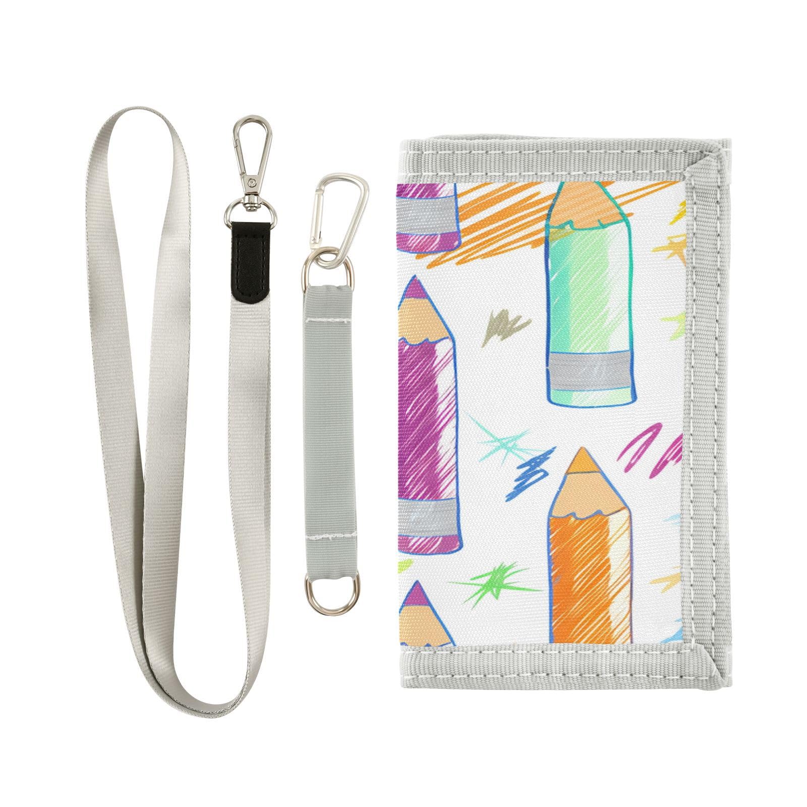 BOESI Doodle Color Pencils Velcro Wallet, Canvas Wallet, Tri-fold Wallet, Unisex