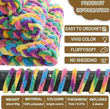 Super Chunky Knit Chenille Yarn 4 x 100g Multi-Colored Crochet Wool for Hand Knitting Blankets,Knitting Wool for Big Blankets Sock and Scarves (Dark Gray)