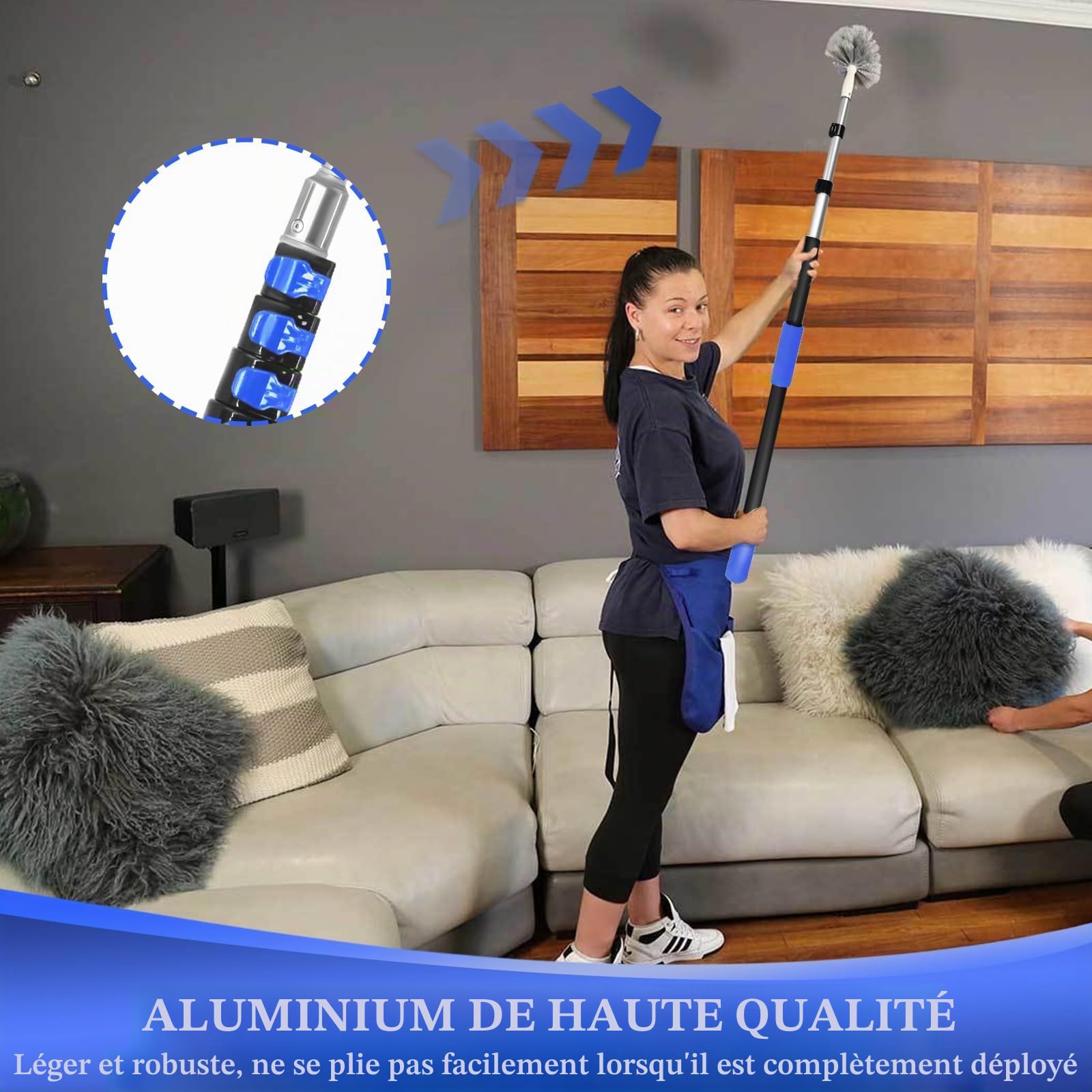Barre Télescopique 6 m, Perche d’Extension Réglable 1.5-6 m, Légère avec Adaptateur Universel en Métal Twist-on, Idéale pour Peinture, Nettoyage Fenêtres et Gouttières