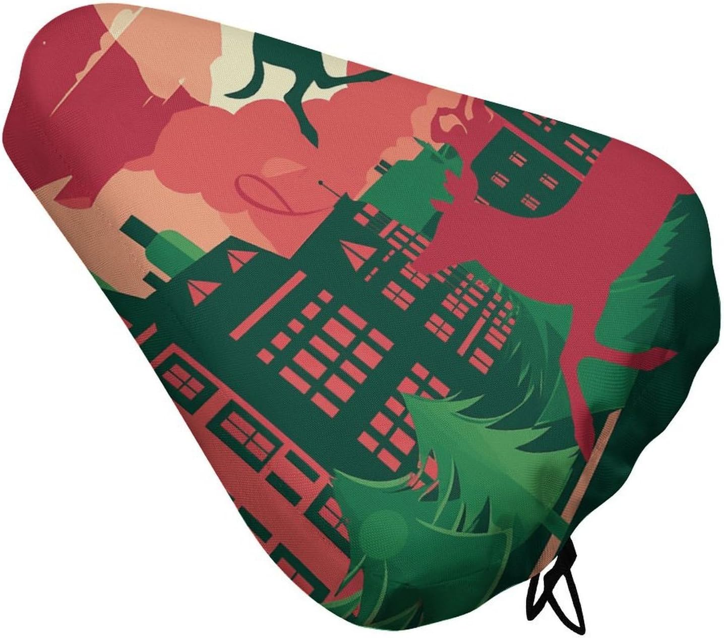 Christmas Scene Bike Seat Cover Soft Waterproof Bike Saddle Rain Cover with Drawstring Rainproof Dust Resistant Bicycle Seat Cushion Protector for Outdoor Travel, Stationary Bikes