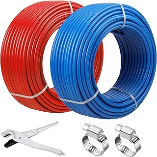 PEX Pipe 1/2 Inch 100ft 2 Rolls PEX Tubing EVOH PEX-B Pipe Non Oxygen Barrier Durable Leakage-Proof Flexible for Residential Water Lines in Homes PEX Radiant Heat Tubing(Red+Blue)