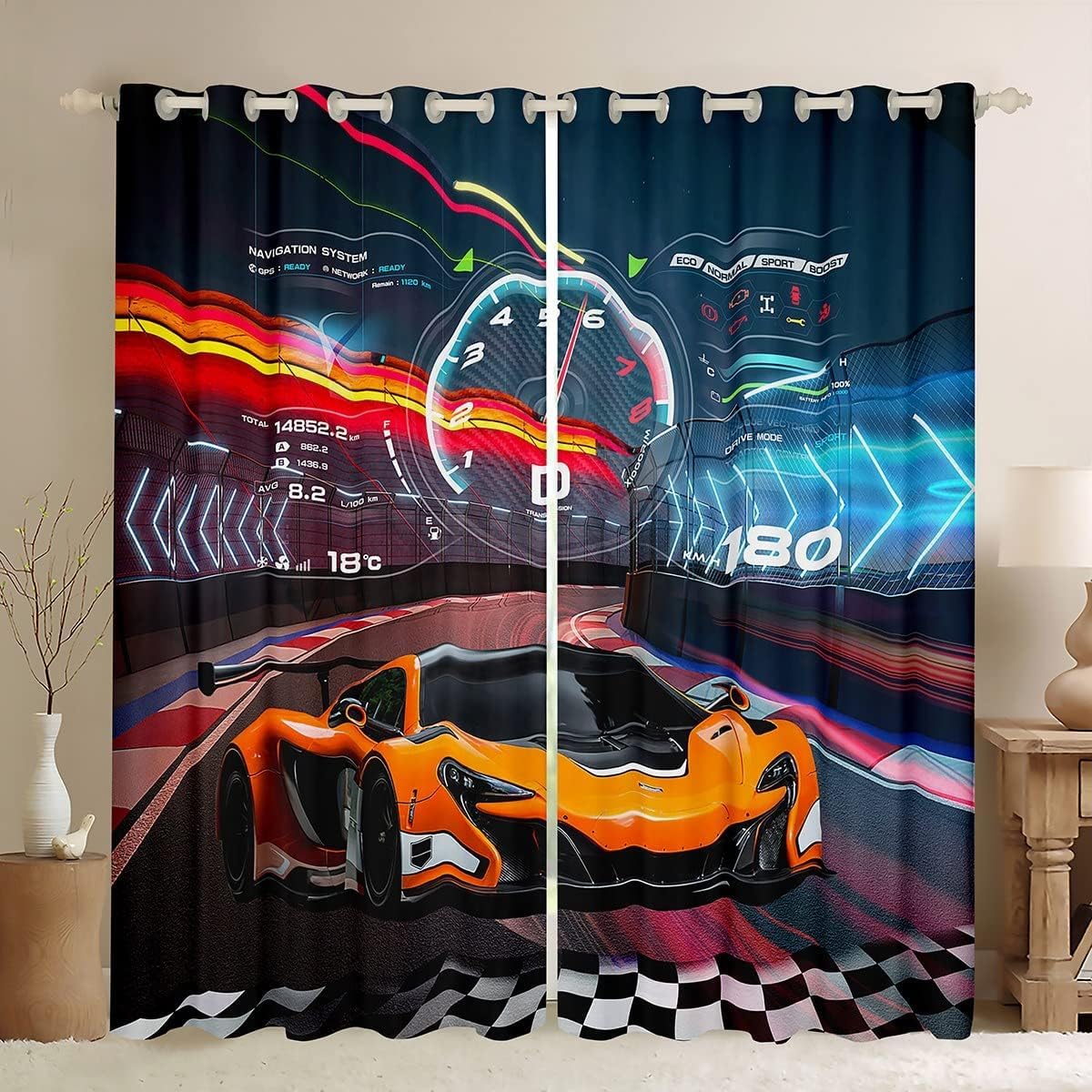 Loussiesd Race Car Window Curtains for Bedroom Living Room Boys Extreme Sports Curtains for Kids Boys Cool Car Window Drapes Car Sports Window Treatments W46*L72