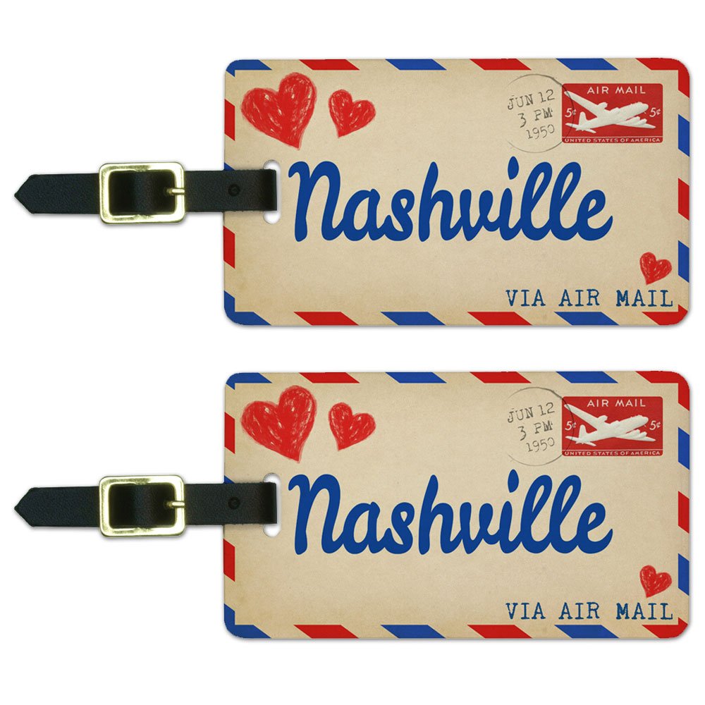 Graphics & More Air Mail Postcard Love for Nashville Luggage Suitcase Carry-on Id Tags, White