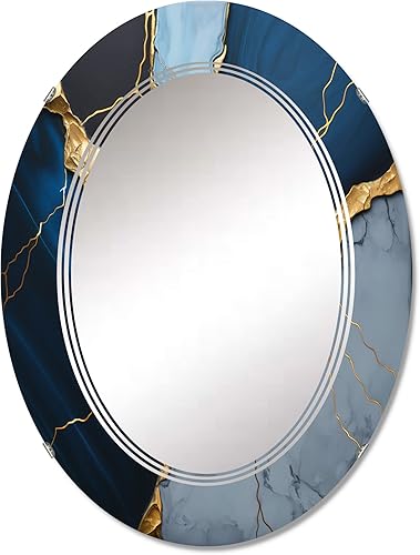 Miniatura 1 de Abstract Geode Blue III- Vanity Mirror, Bathroom Mirrors, Wall Mirrors for Living Room, Bedroom - Round Mirror - Large 24'x24', 32'x32'