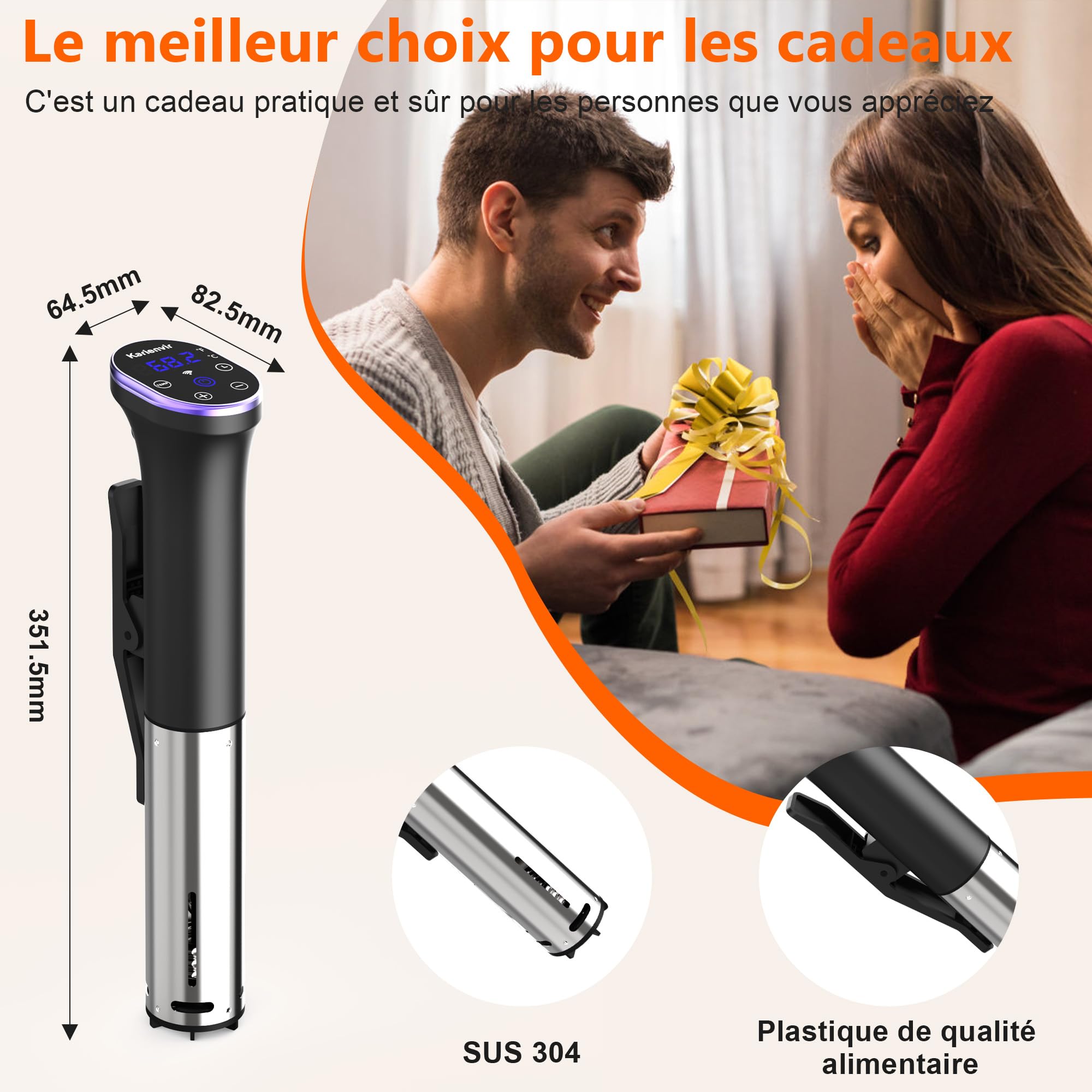 Cuiseur Sous Vide, Imperméable à l'eau,Calculateur dImmersion Cuisinière, Thermostat Réglable Contrôle Précis de la Température, Écran Tactile LCD 10 à 90℃