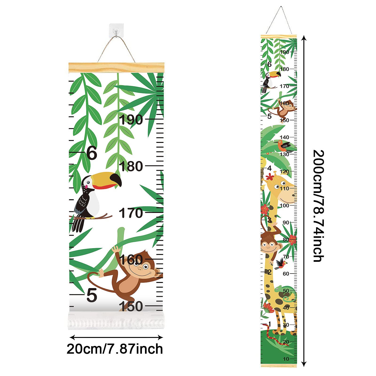 Toise Bébé Murale à Suspendre Règle pour Enfants,Dinosaure Règle Hauteur à Suspendre pour Mesure Croissance,Bébé Enfants Regle Taille Garçon Fille Décoration Chambre 200cm x 20cm.