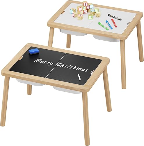 Miniatura 6 de Ogears Sensory Table, Kids Activity Table, Wooden Play Table with Bins, Montessori Table, Chalk Board and Whiteboard