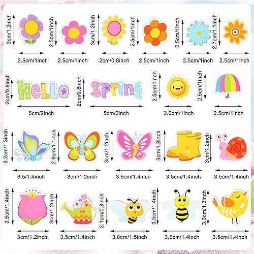 Miniatura 2 de Whaline 360 calcomanías de espuma de primavera, diseño de flores de dibujos animados, mariposa, abeja, 20 diseños, Hello Spring, autoadhesivas,