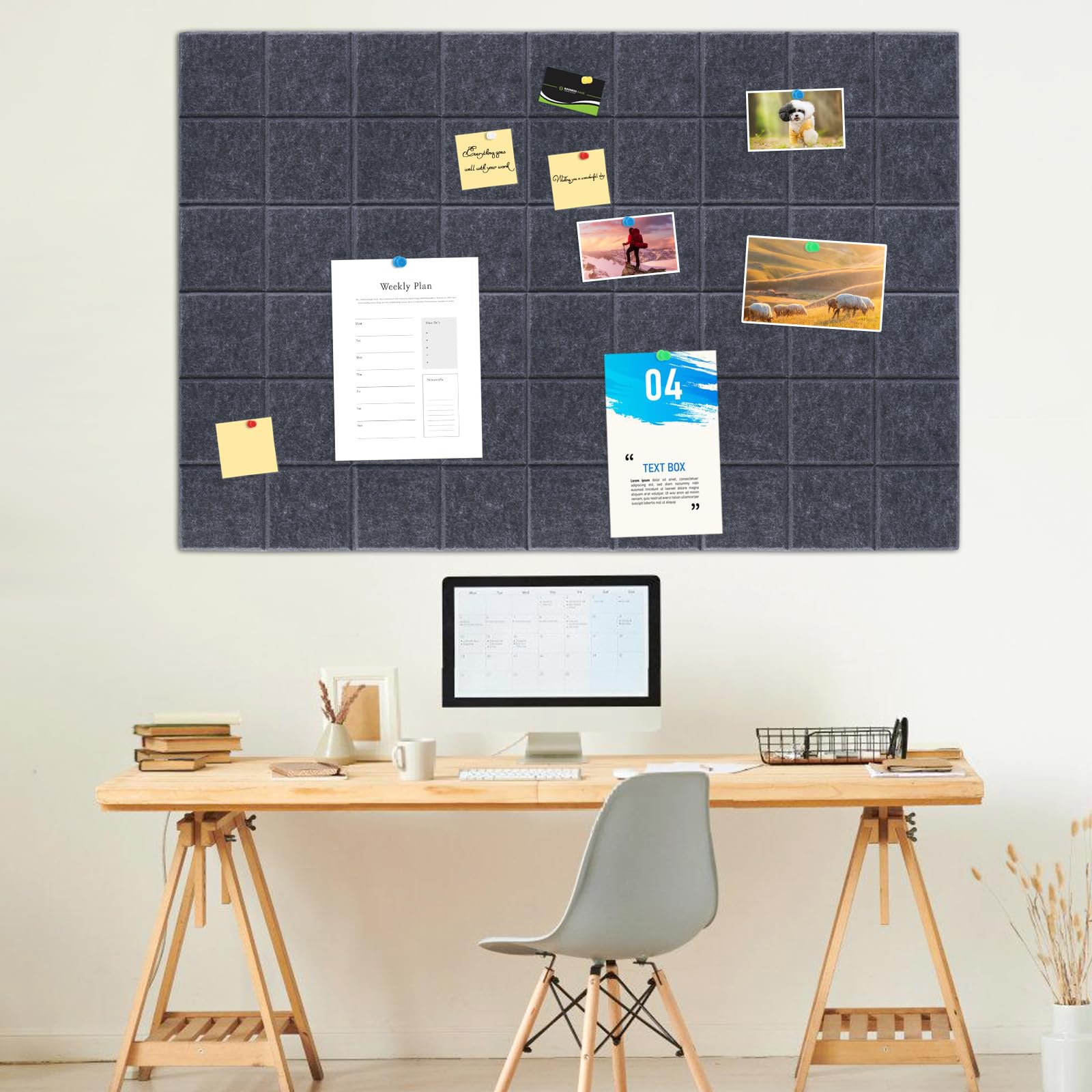 Tablón De Anuncios De Fieltro 90x118 Cm - Pizarra Decorativa Con Agujas