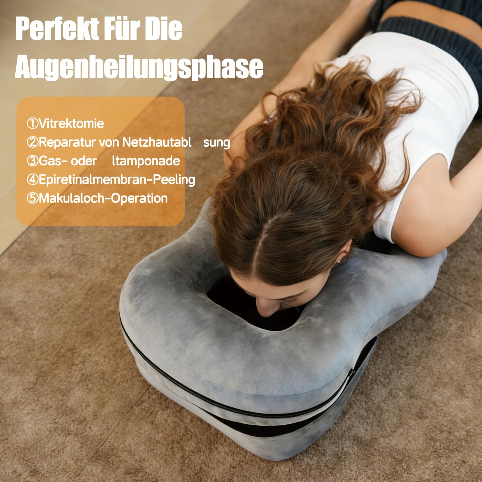 Almohada facial para dormir, almohada boca abajo para dormir para el apoyo después de intervenciones, cabecero de masaje ajustable en altura para la cama, equipo de recuperación de vitrectomía