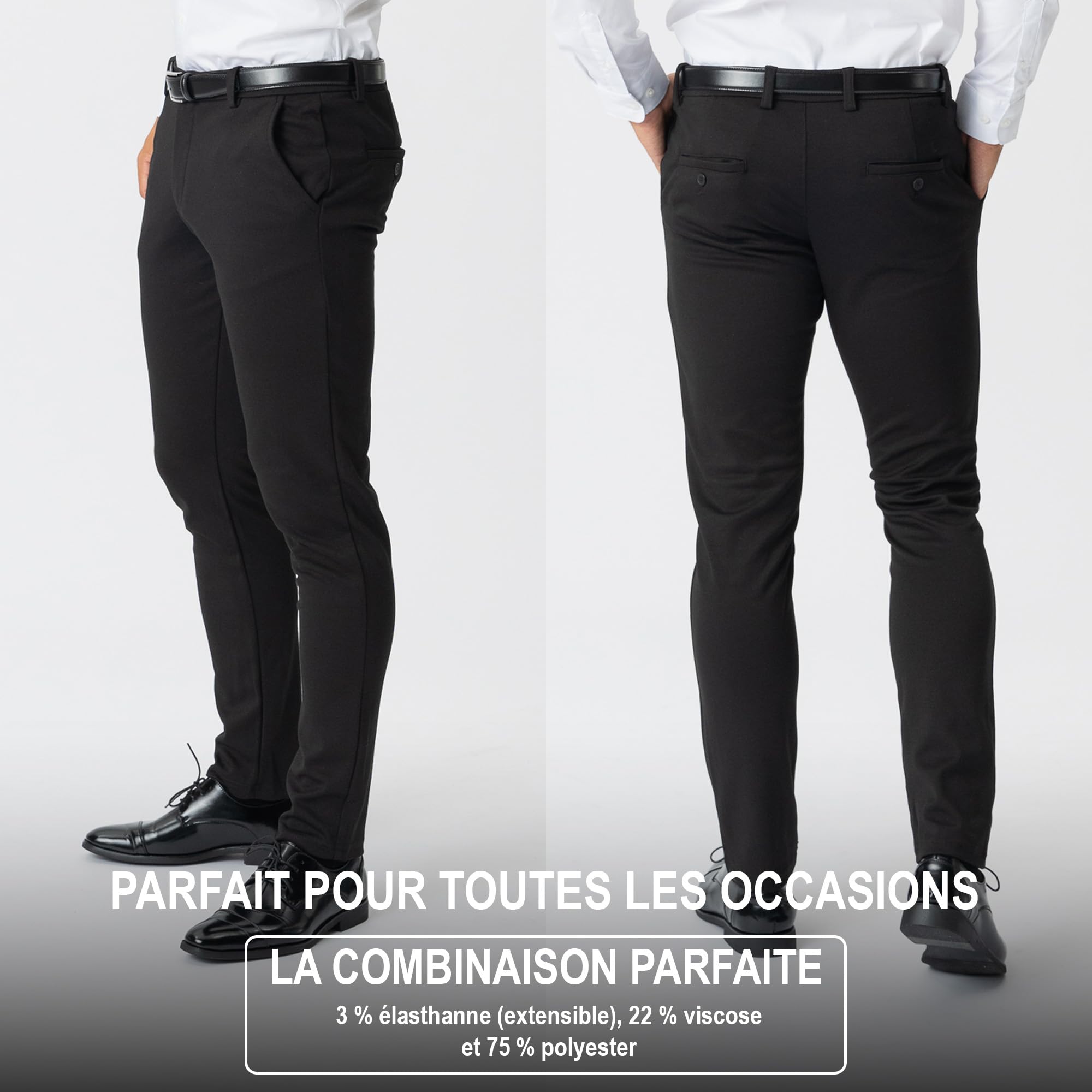 Performance Pants Homme - Pantalon Chino Stretch Slim Fit avec Tissu 360° - Élégant et Confortable pour Travail, Loisirs, Voyage et Golf - Toucher Doux