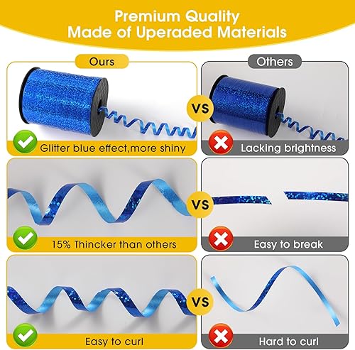 Miniatura 2 de OMISELIO Cinta rizadora azul, cinta azul de 500 yardas, cinta rizadora para envolver regalos, cinta de globos, cuerda de globos, cinta rizada, cinta
