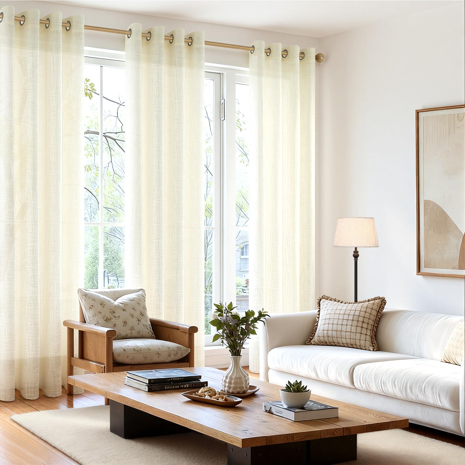 MRTREES 2 Pezzi Tende per Interni Voile in Lino per Cmera da Letto con Occhielli Tende Semitrasparenti per Soggirono Moderne Tenda Trasparente Leggera per Finestra Bianco avorio 140x260 CM