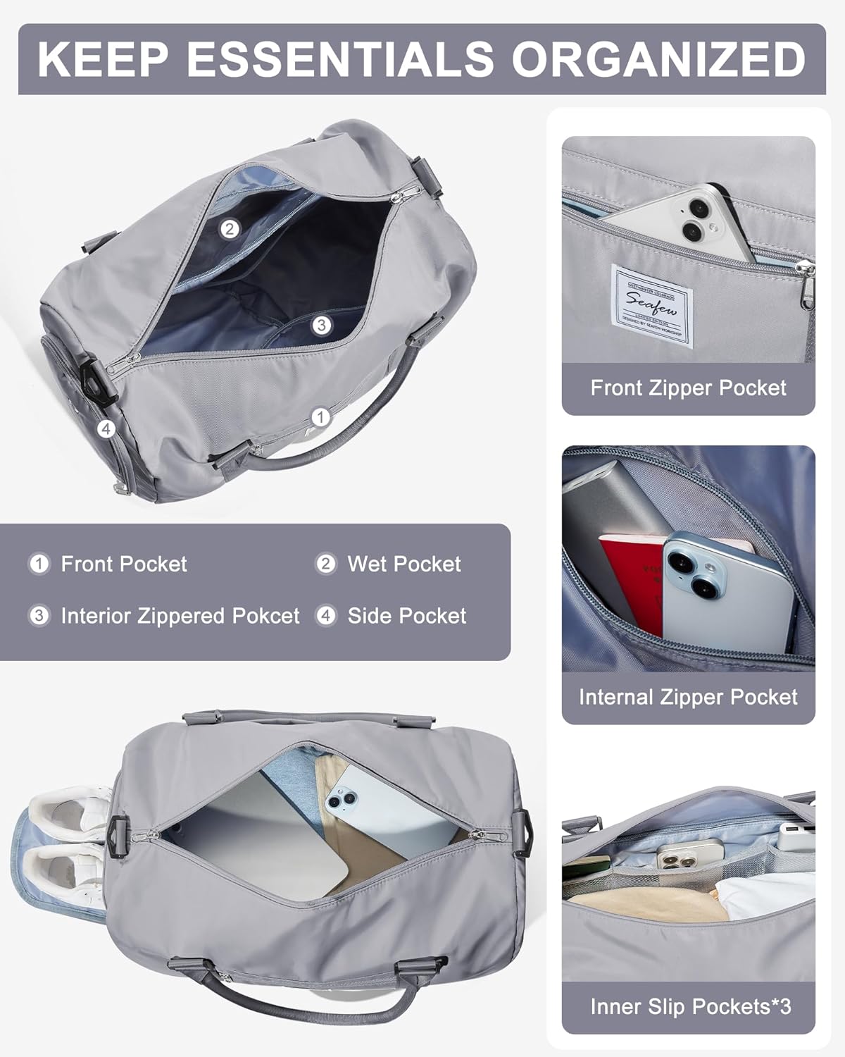 Gym Bag Womens,Travel Duffel Carry on Bag Sport Tote Bag Weekend Overnight Bag - Image 8